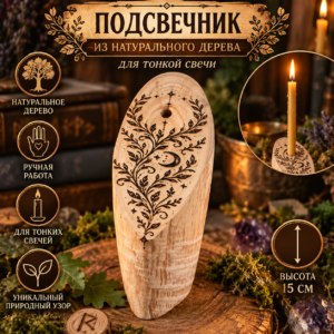 Деревянный подсвечник для тонких свечей «Лунные ветви»