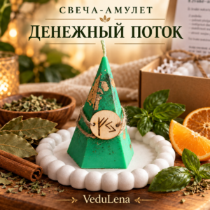 Свеча-амулет «Денежный поток» с рунами