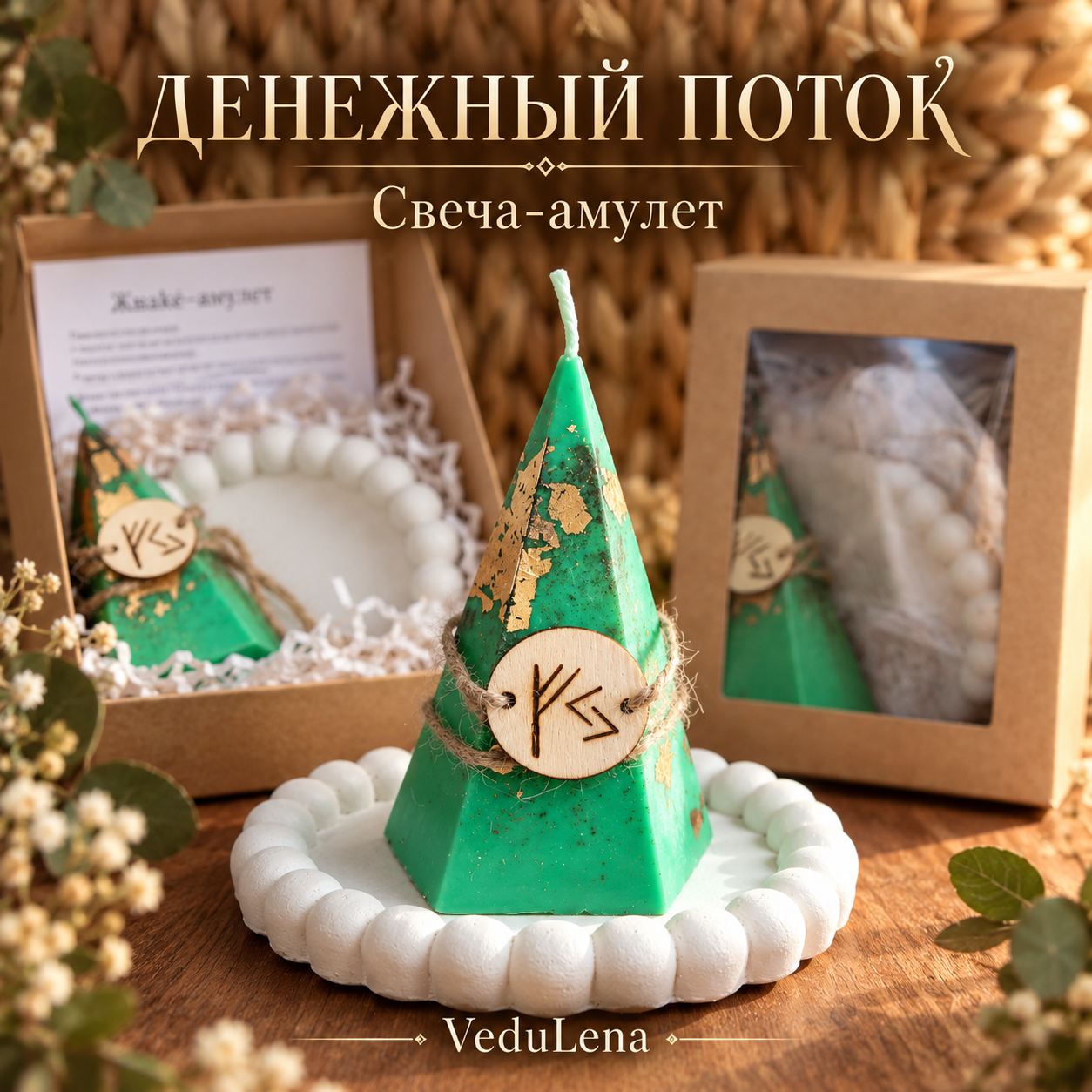 Свеча-амулет «Денежный поток» с рунами — изображение 2