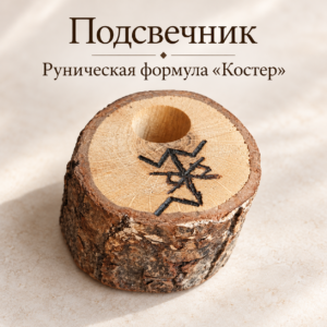 Подсвечник из дуба с рунической формулой «Костер»