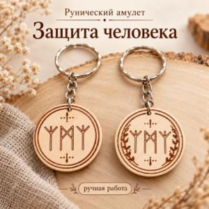 Рунический амулет «Защита человека» — деревянный брелок